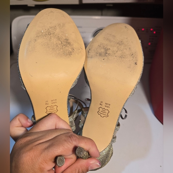 Nina's Dress Pump Women's Size 7 M Glitter Dress Heels Silver Caleya Tie Front - Picture 9 of 12